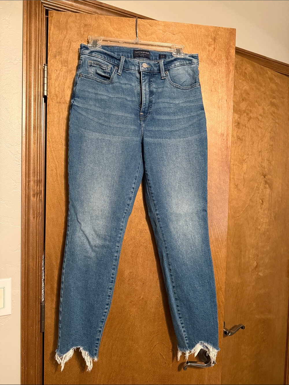 Lucky Brand Mid-Rise Blue Cropped Frayed Hem Jeans